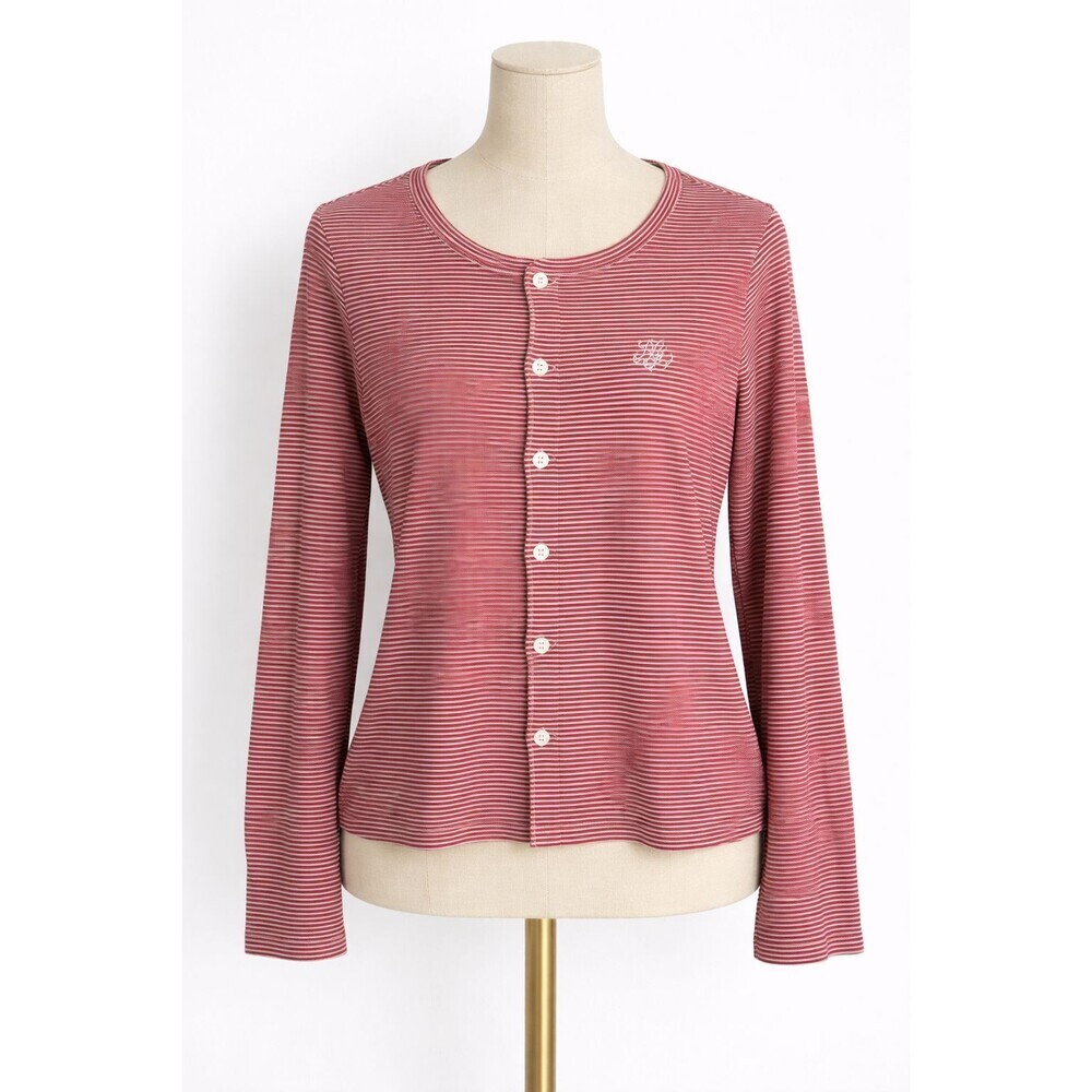 Ralph Lauren Button Front Cardigan Top Red White Striped Size Medium Nautical